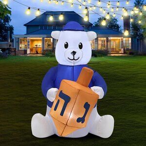 4FT Hanukkah Bear Inflatable with LED Lights for Outdoor Patio Yard Decor
